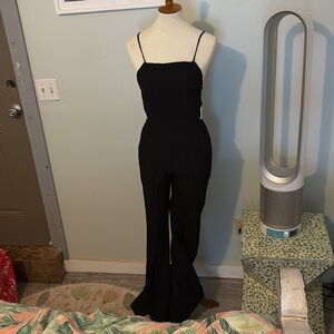 Black Textured Spaghetti Strap backless jumpsuit